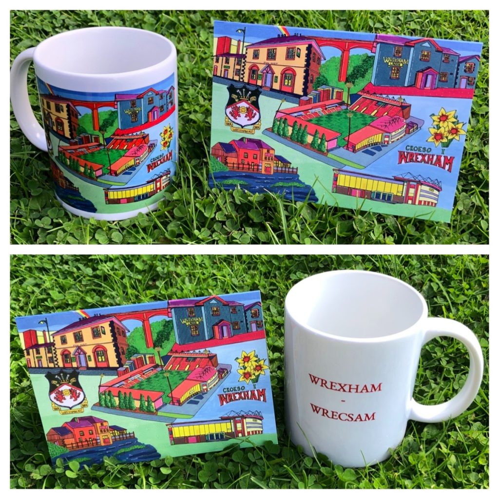 Wrexham picture printed on a mug and card